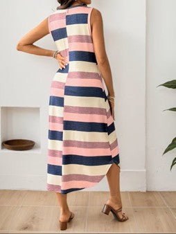 Colorful Striped Kitted Maternity Dress (Stripes: Red, Blue, Brown, Beige)