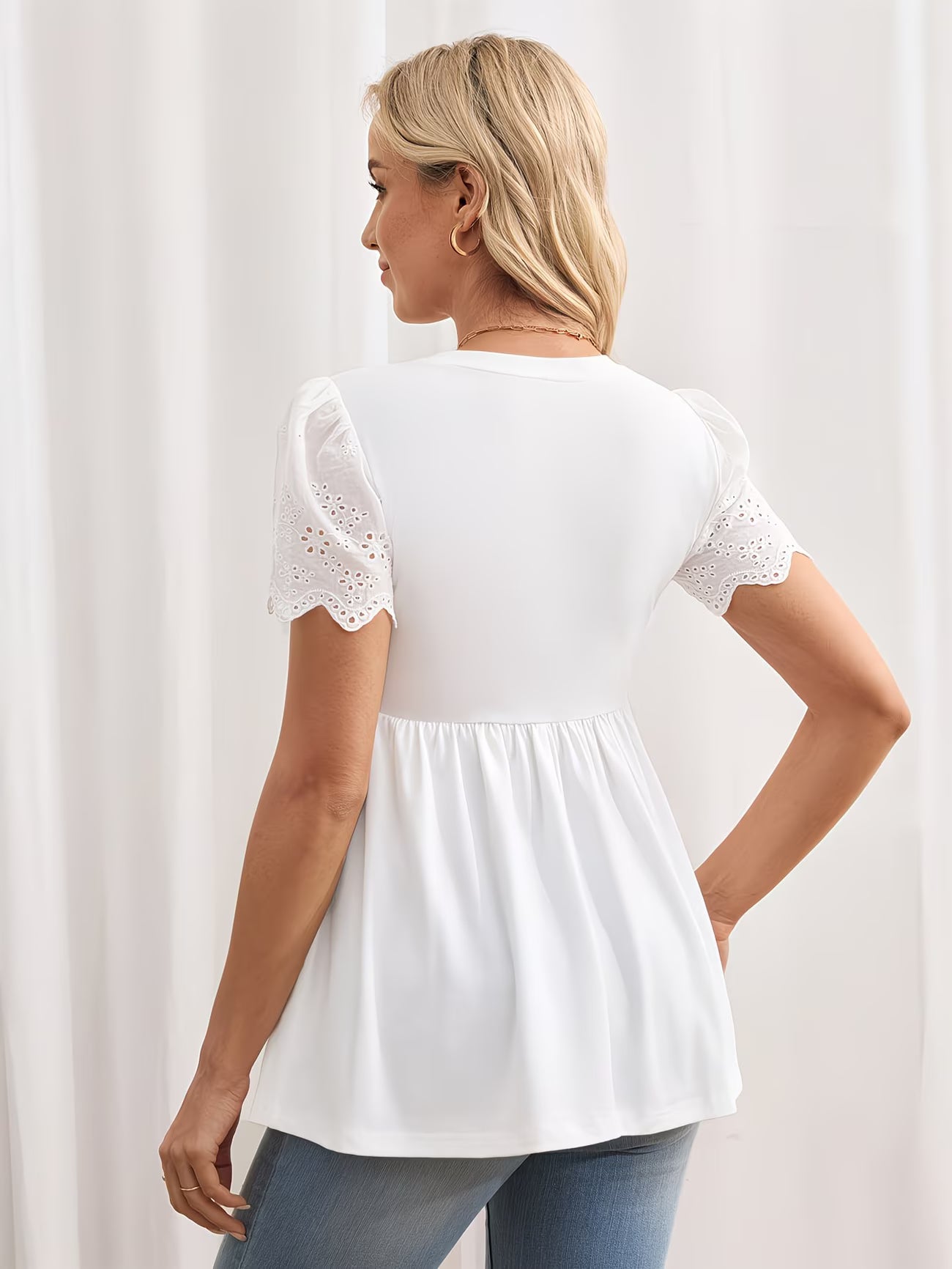 Embroidered Lace Trim Sleeves Maternity Top